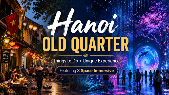 Hanoi Old Quarter travel guide featuring things to do, food, night market and X Space Immersive digital art experience