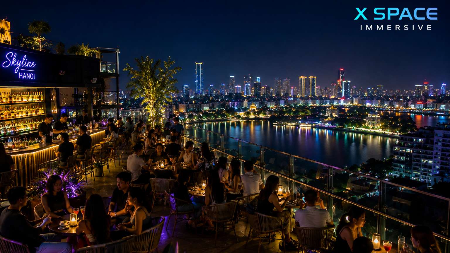 Hanoi rooftop bars with panoramic night view overlooking Hoan Kiem Lake