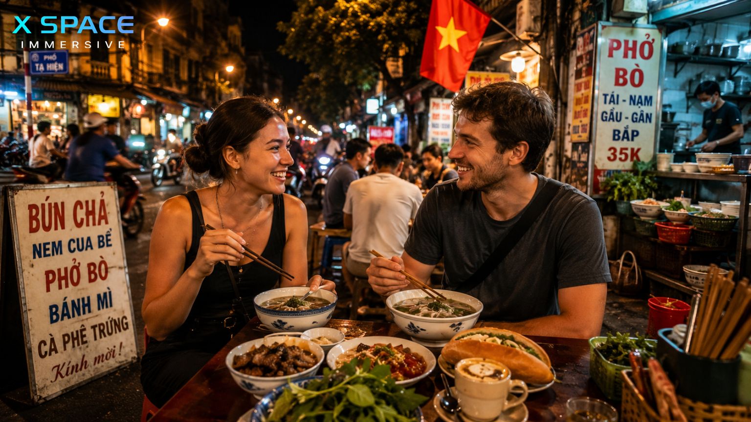 Authentic Hanoi street food experience with pho and bun cha