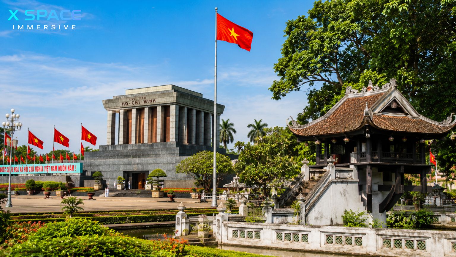 Ho Chi Minh Mausoleum and One Pillar Pagoda in Hanoi