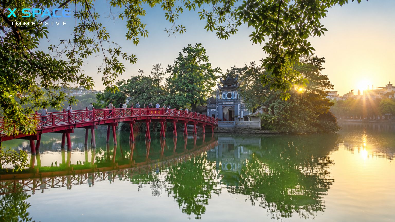 Hoan Kiem Lake and The Huc Bridge in central Hanoi