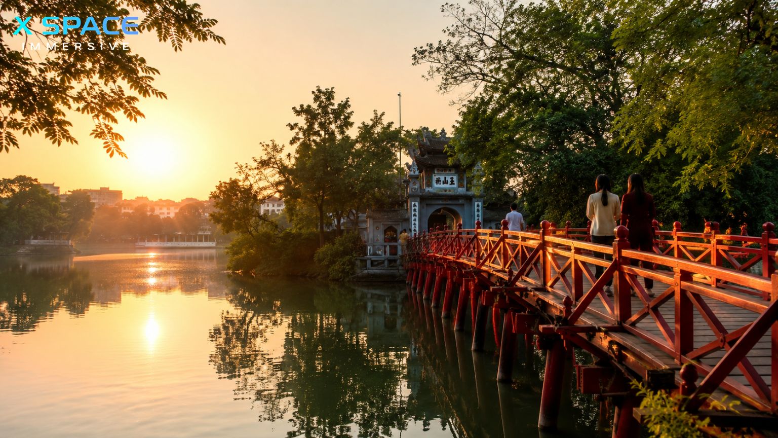 Hoan Kiem Lake and Ngoc Son Temple in Hanoi Vietnam