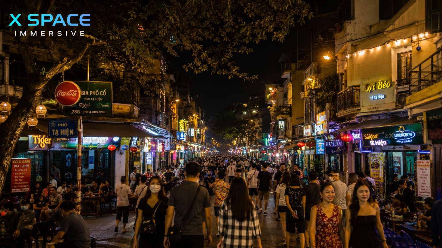 Tourists walking safely around Hanoi Old Quarter at night