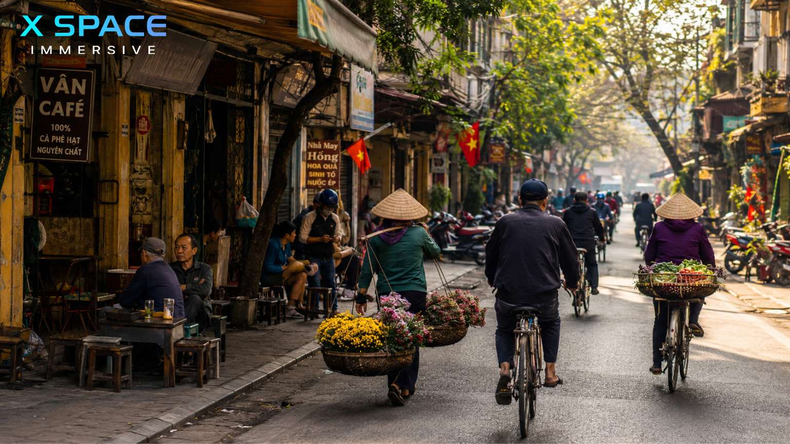 Traditional streets of Hanoi Old Quarter with local daily life