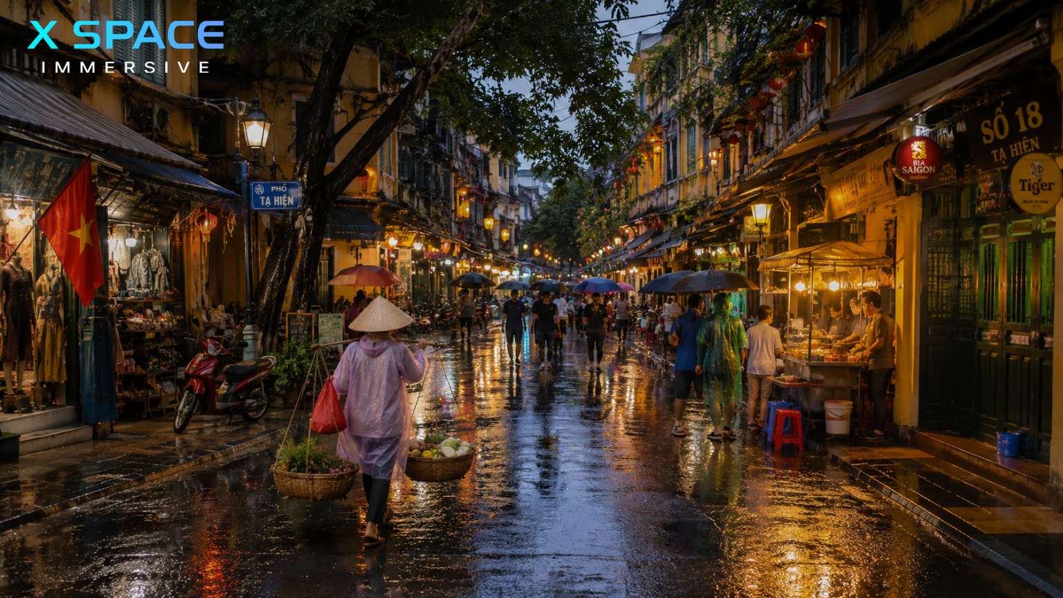 Rainy day in Hanoi Old Quarter after summer rain