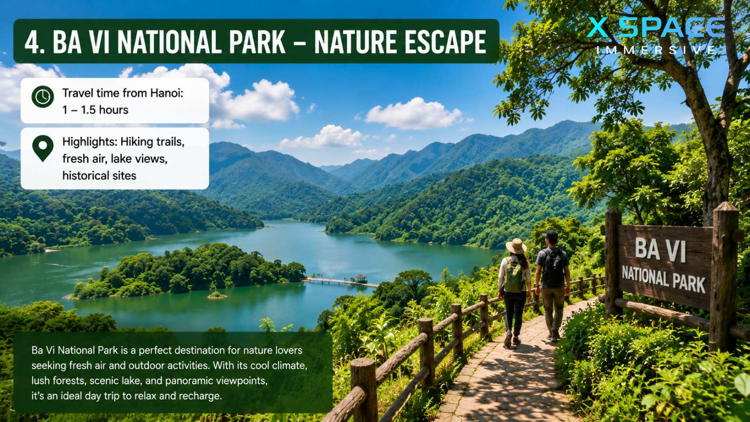 Ba Vi National Park near Hanoi with lush forests, mountain trails, lakes and panoramic viewpoints