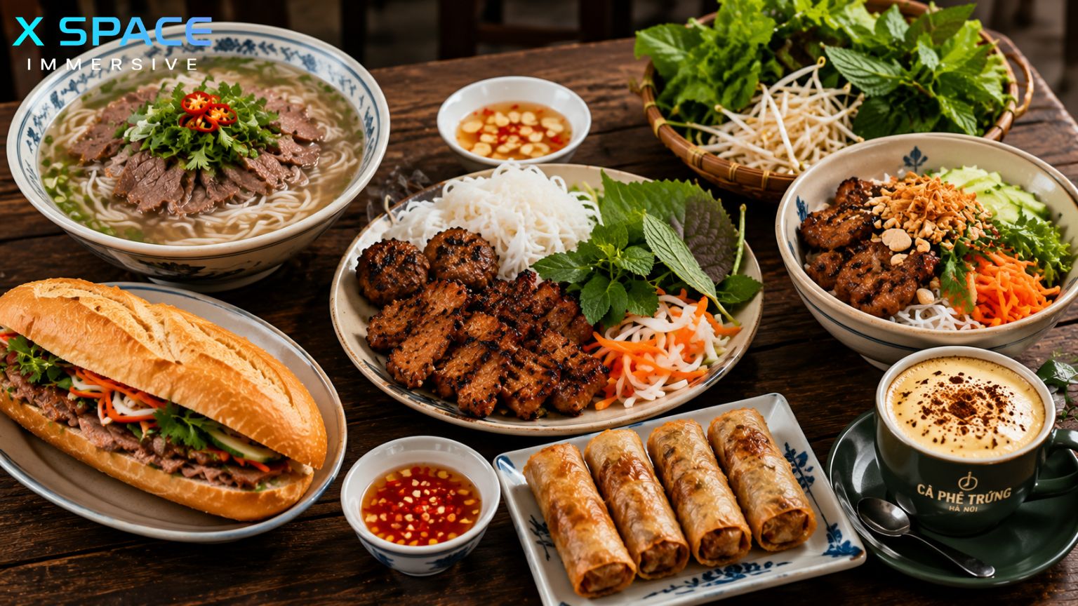 Best food in Hanoi Old Quarter including pho, bun cha, banh mi, fried spring rolls and egg coffee