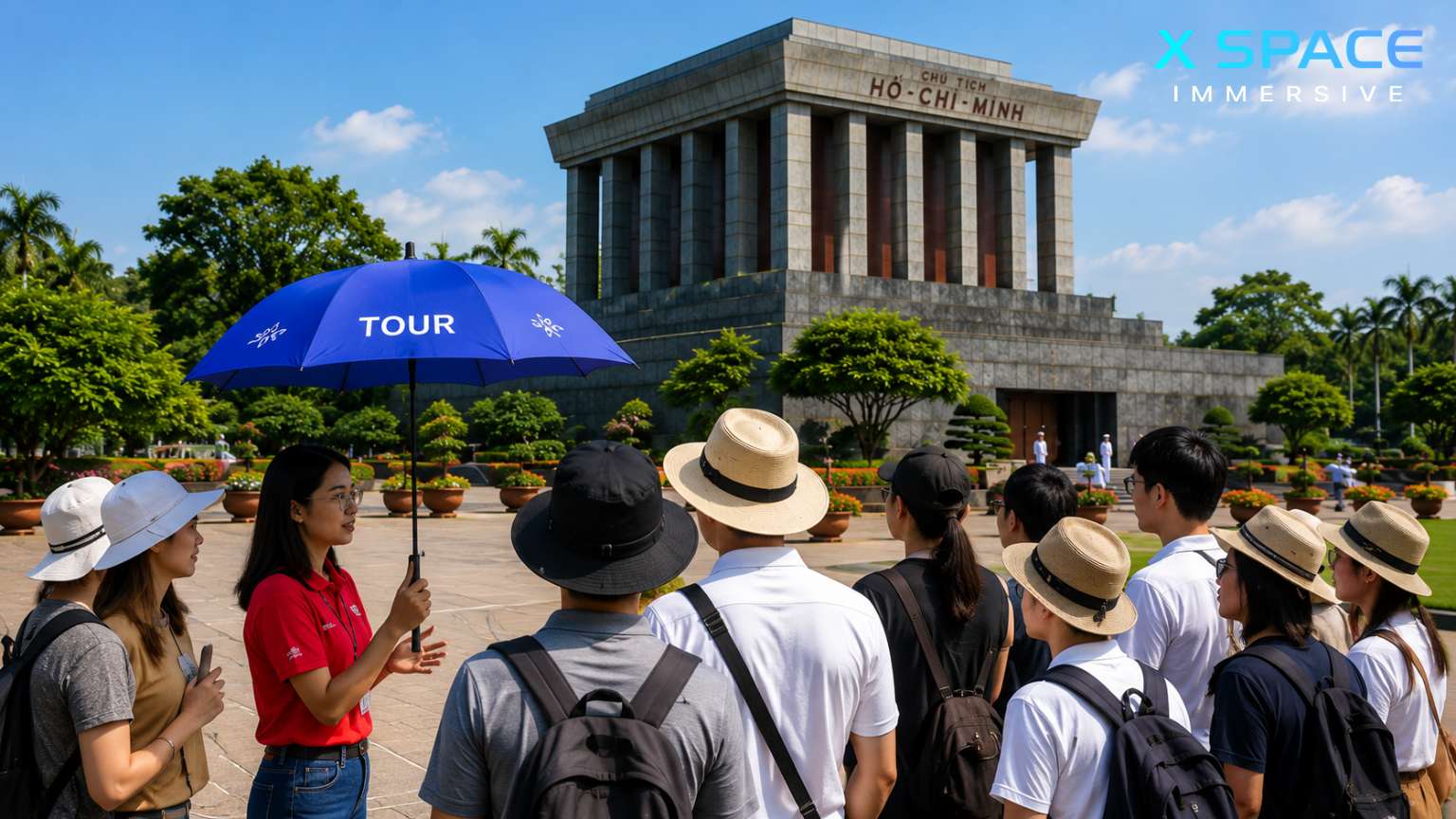 Guided Ho Chi Minh Mausoleum tour with visitors exploring Ba Dinh Square in Hanoi