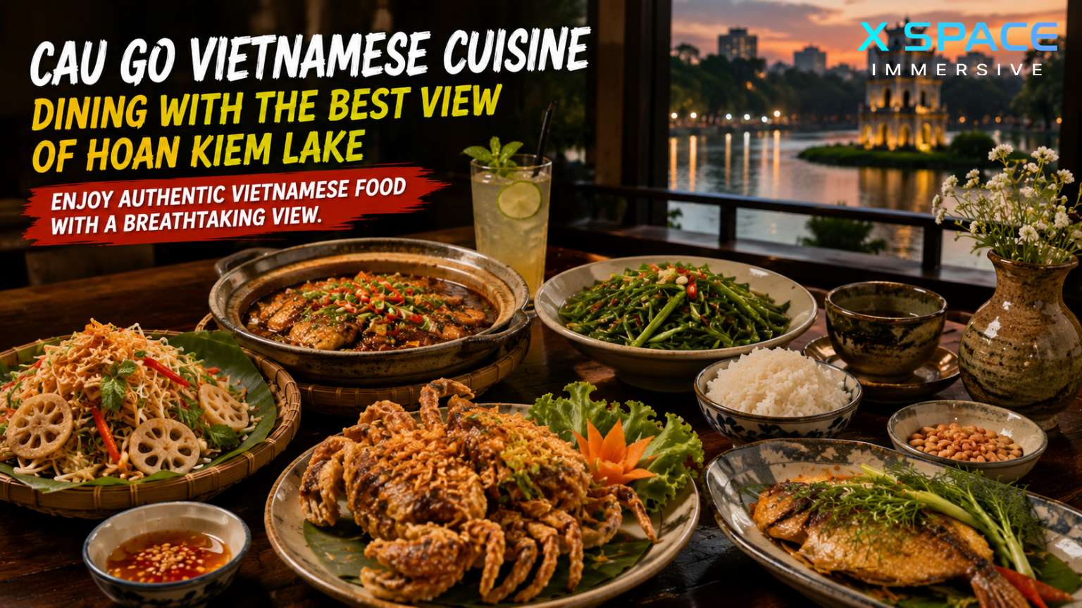 Cau Go Vietnamese Cuisine restaurant overlooking Hoan Kiem Lake with authentic Hanoi dishes