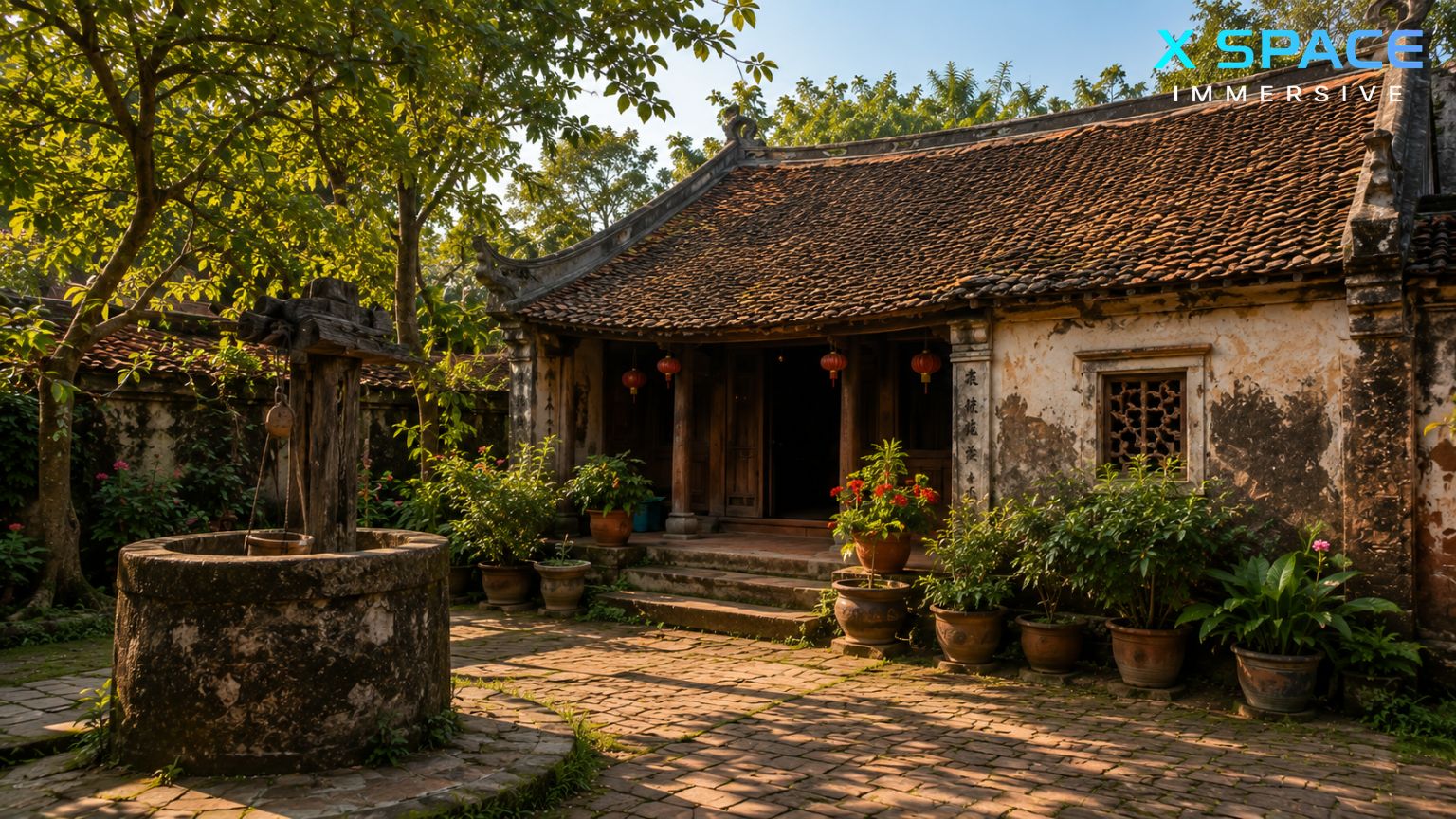 Traditional laterite house in Duong Lam Ancient Village showcasing centuries of Vietnamese heritage