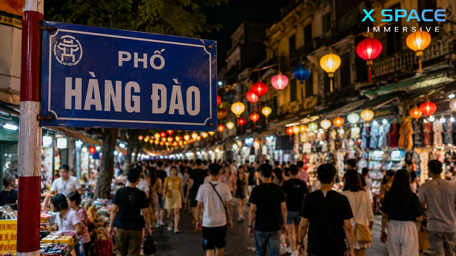 Hang Dao Street at the Hanoi Old Quarter Night Market in Hanoi, Vietnam