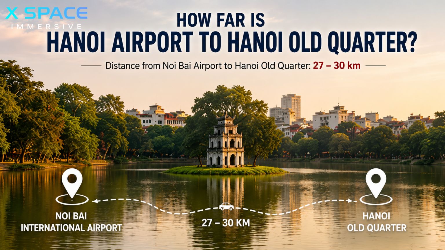 Distance from Noi Bai International Airport to Hanoi Old Quarter is approximately 27–30 km
