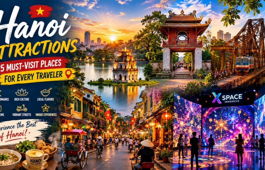 Hanoi attractions including Hoan Kiem Lake, Old Quarter, Temple of Literature and X Space Immersive