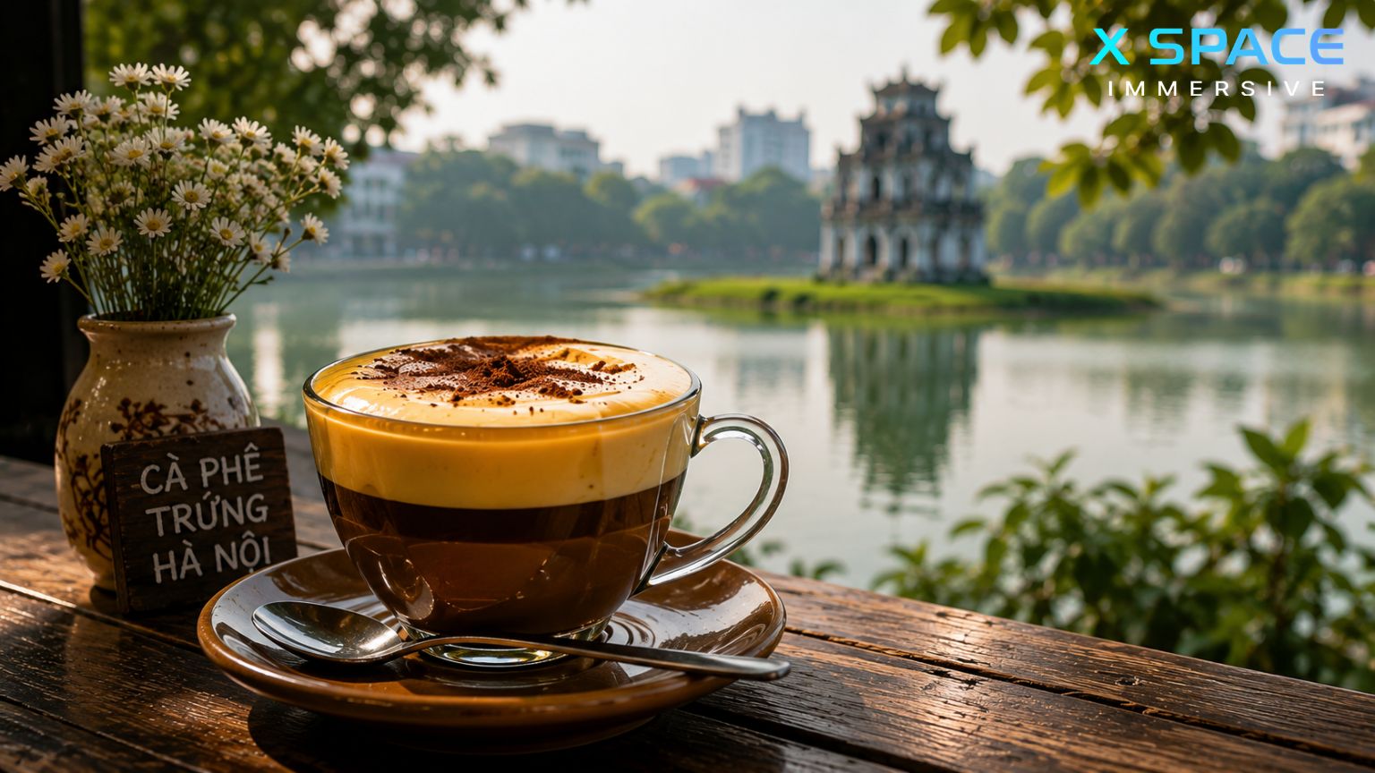 Traditional Vietnamese egg coffee at a cozy café in Hanoi during December