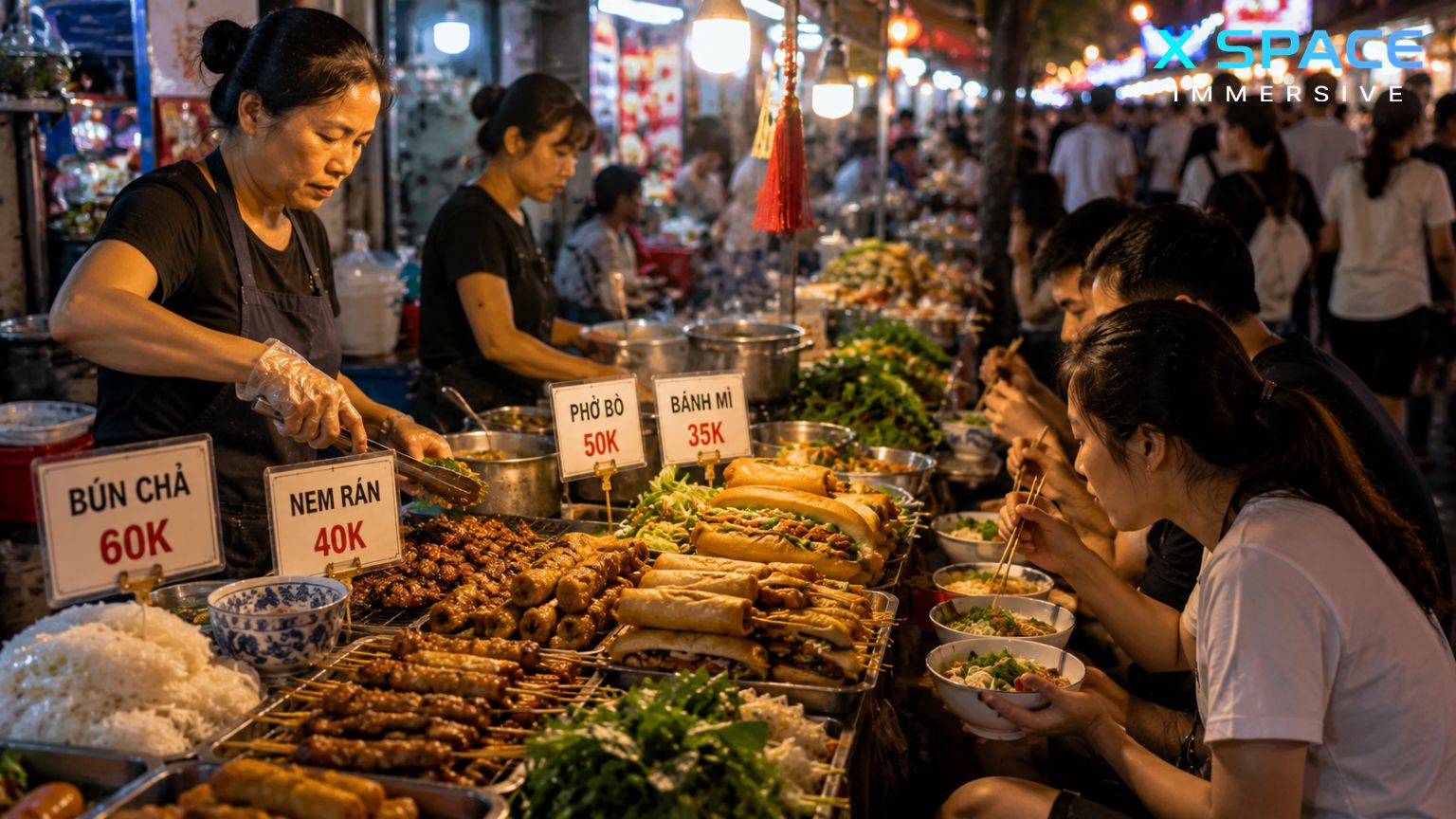 Traditional Vietnamese street food at the Hanoi Old Quarter Night Market