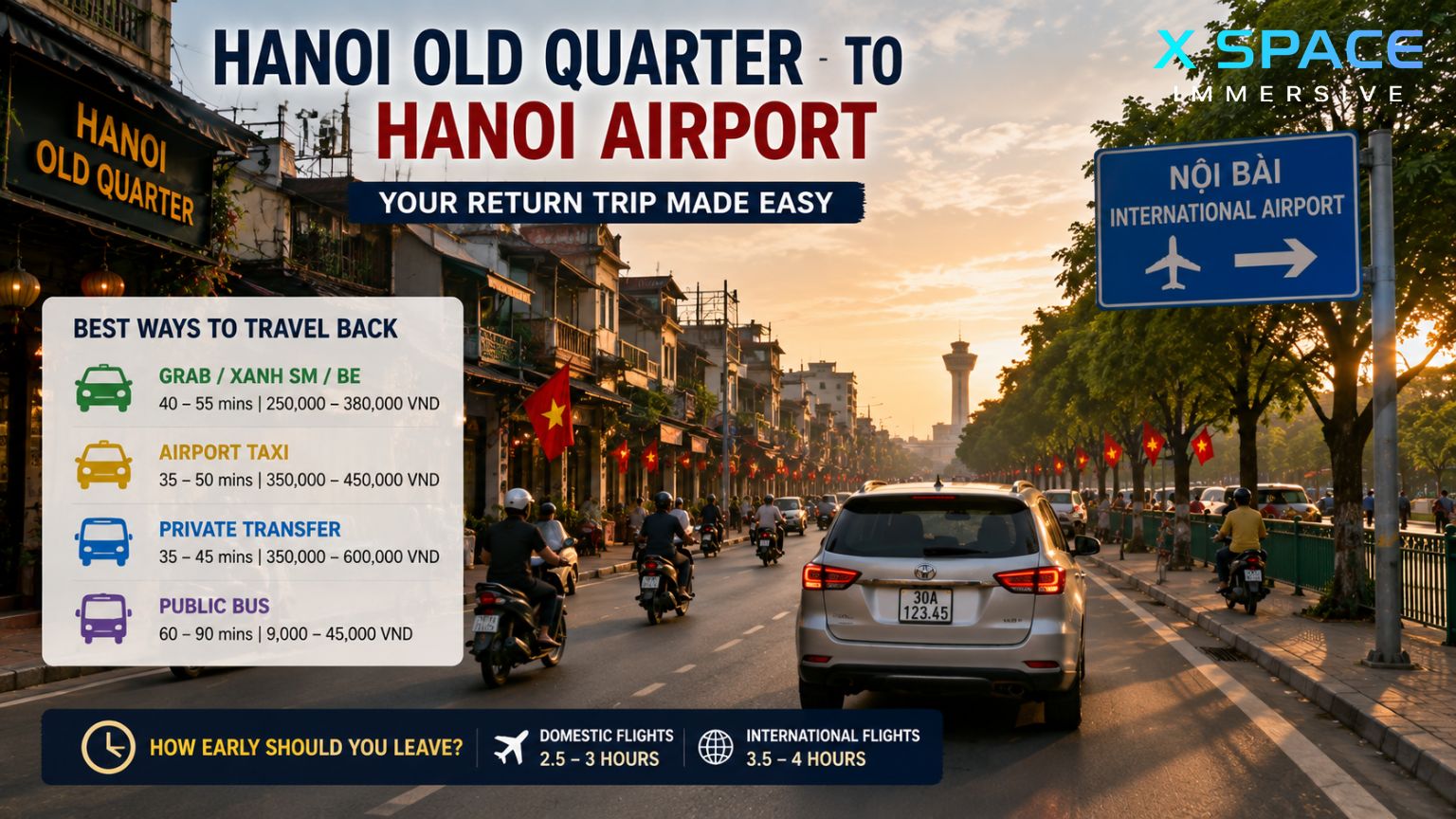 Best transportation options from Hanoi Old Quarter to Noi Bai International Airport