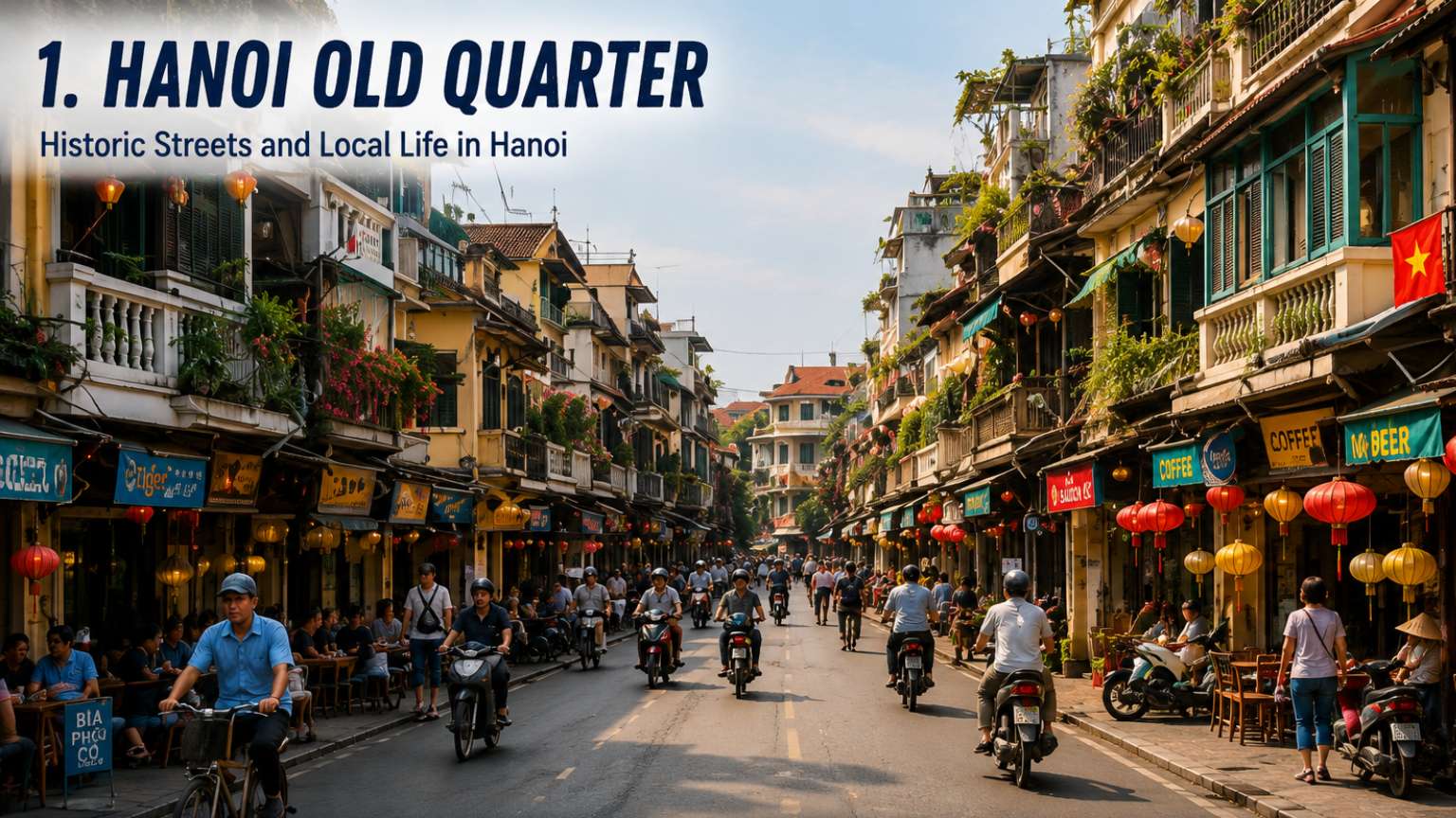 Hanoi Old Quarter with historic streets, local life, cafes and traditional architecture in Hanoi Vietnam