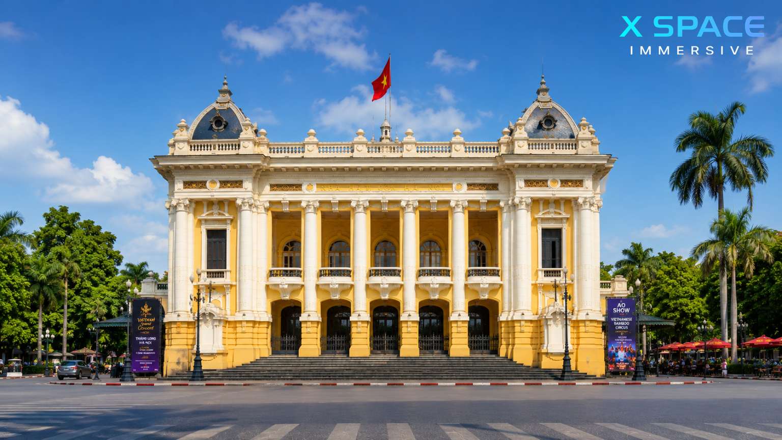 Hanoi Opera House at sunset showcasing elegant French colonial architecture in Hanoi, Vietnam