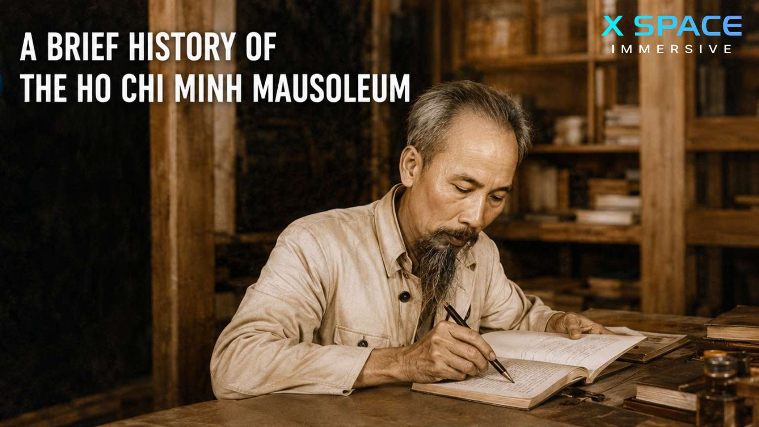 Historical illustration of Ho Chi Minh and the history of the Ho Chi Minh Mausoleum