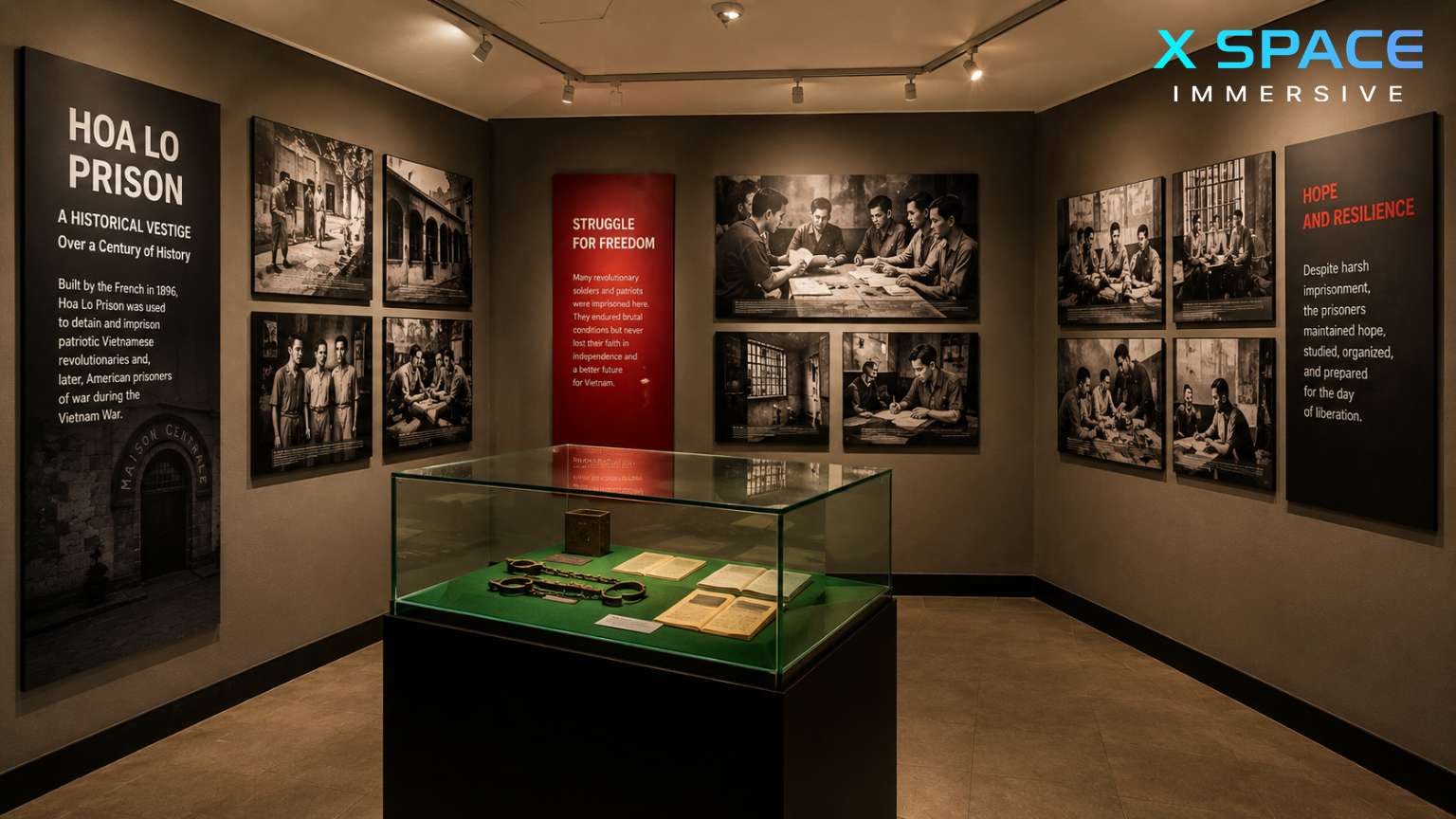 Historical exhibition inside Hoa Lo Prison Museum Hanoi