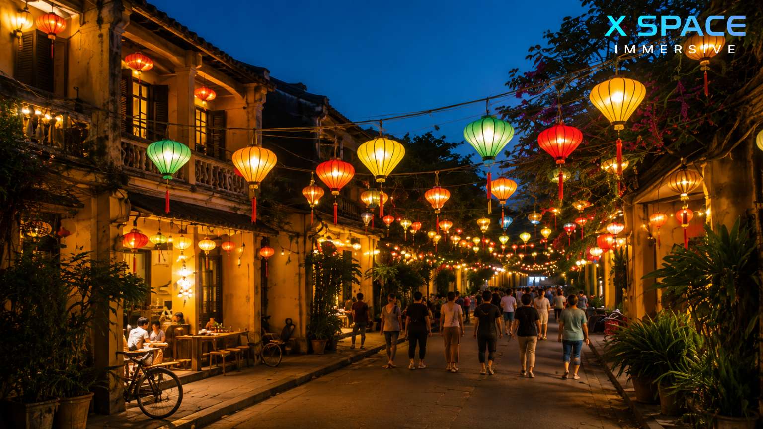 Hoi An Ancient Town illuminated by colorful lanterns at night in Vietnam