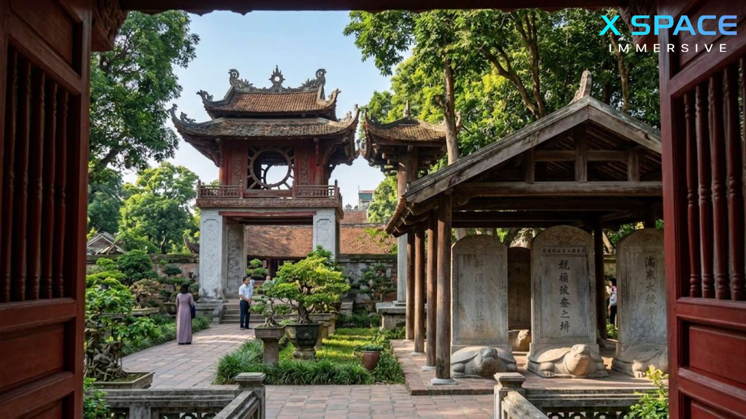The ancient and serene Khue Van Cac pavilion and Thien Quang Tinh well at the Temple of Literature (Van Mieu), Vietnam's first university in Hanoi