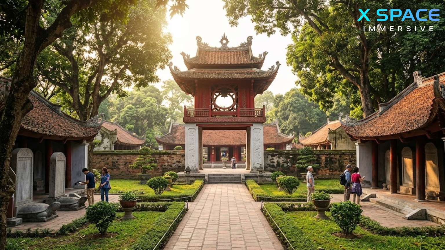 The dignified view of the Khue Van Cac pavilion at the historic Temple of Literature, Hanoi
