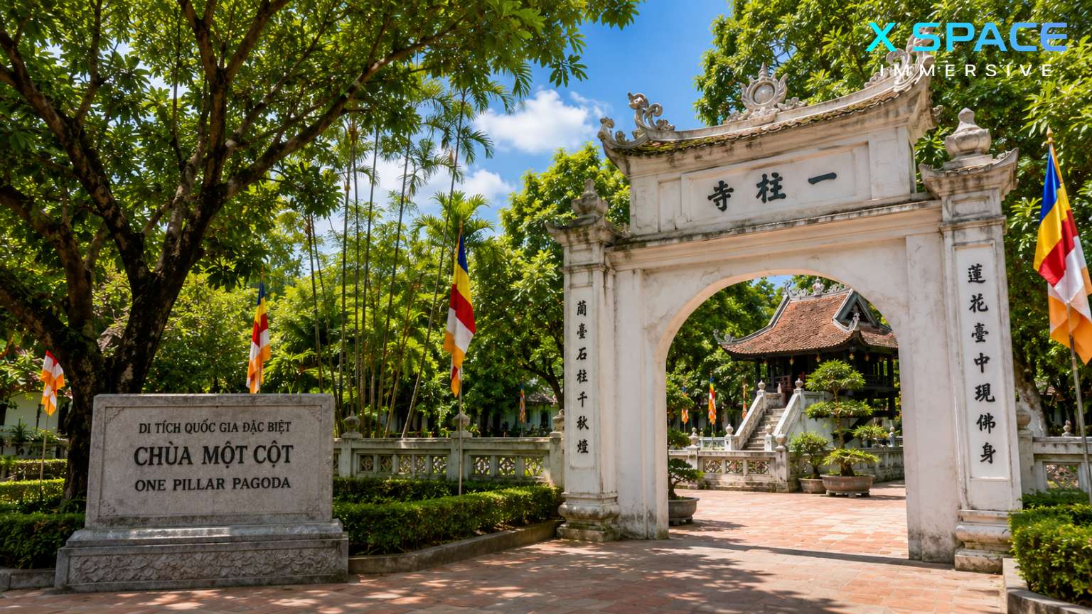 Entrance gate of One Pillar Pagoda in Ba Dinh District Hanoi Vietnam