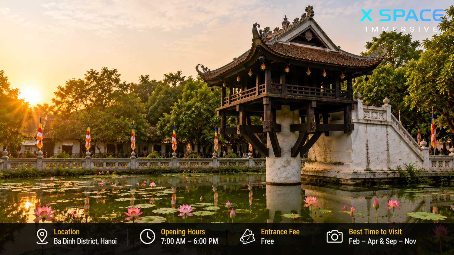 One Pillar Pagoda Hanoi at sunset showing the best time to visit the historic temple