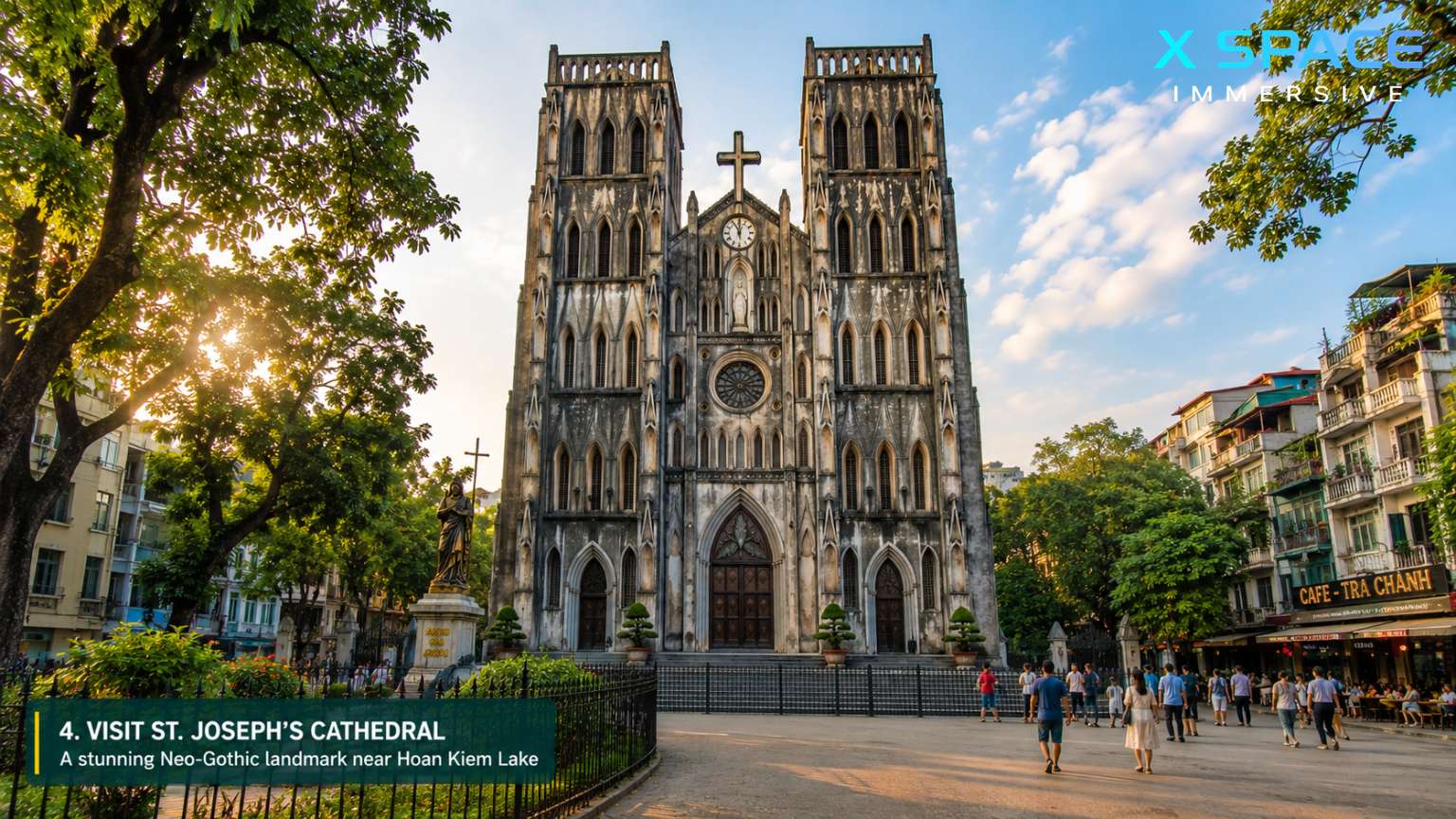 St. Joseph's Cathedral near Hoan Kiem Lake in Hanoi featuring impressive Neo-Gothic architecture
