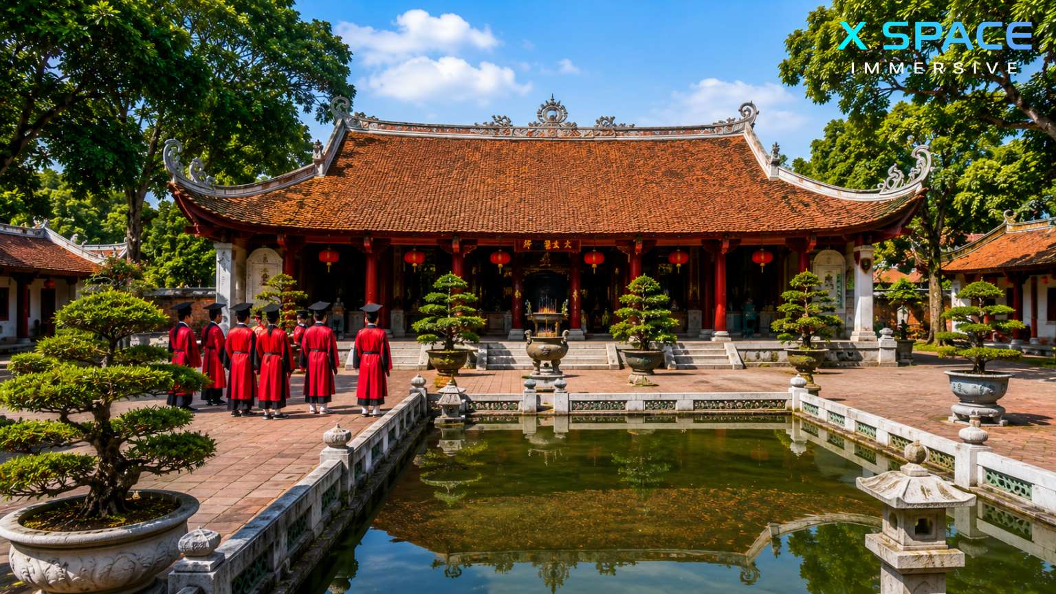Visitors exploring the courtyard of the Temple of Literature and National University