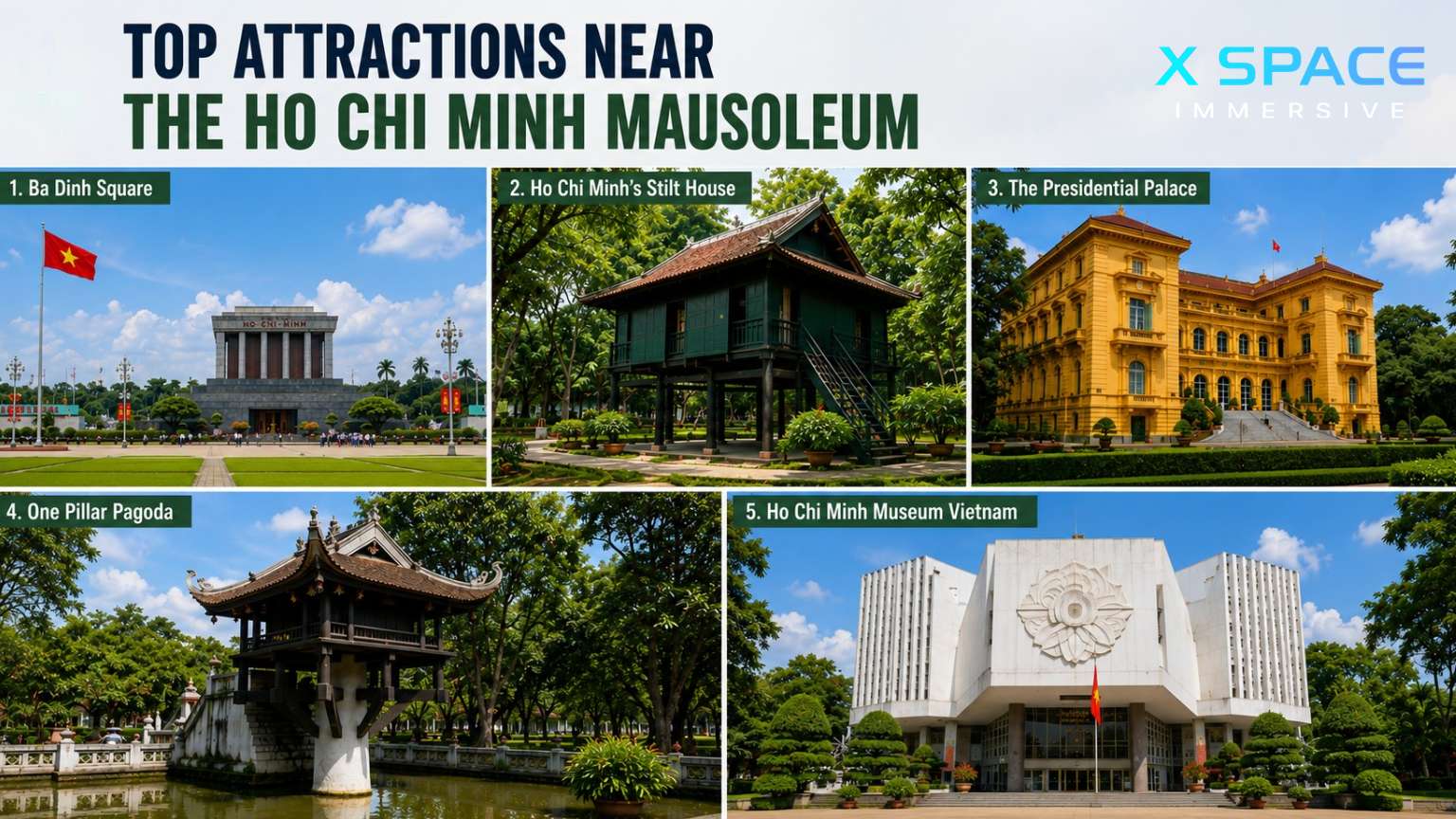 Top attractions near Ho Chi Minh Mausoleum including One Pillar Pagoda and Ho Chi Minh Museum Vietnam