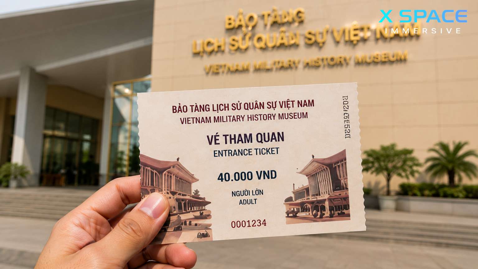 Vietnam Military History Museum Hanoi entrance ticket with museum building in the background