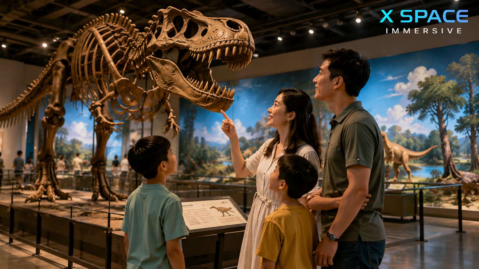 Children exploring dinosaur fossils at the Vietnam National Museum of Nature in Hanoi