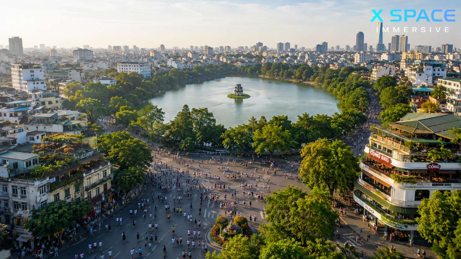 Visitors exploring Hanoi attractions around Hoan Kiem Lake and the Old Quarter