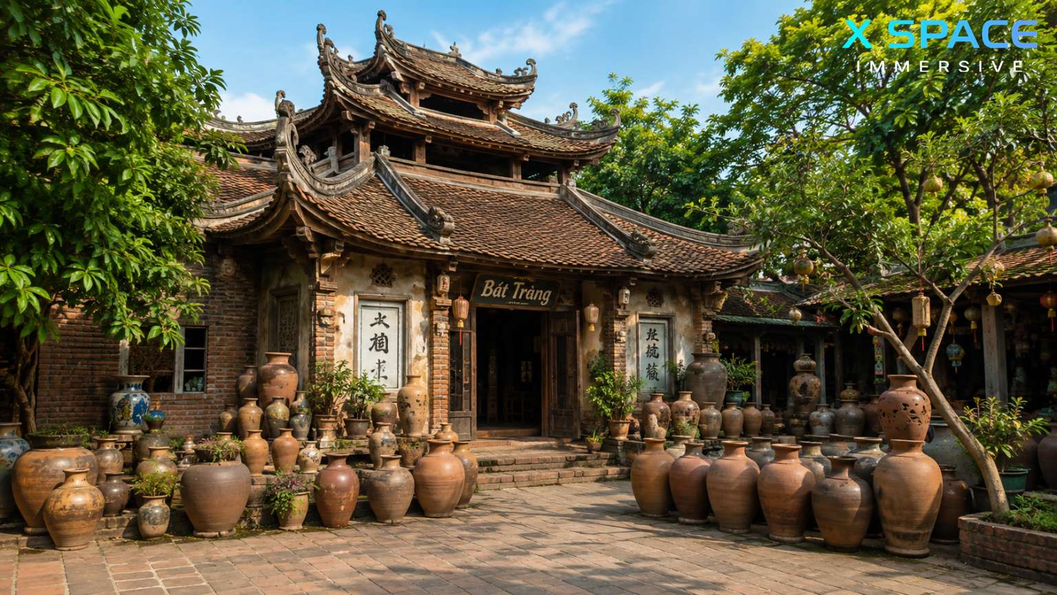 Traditional architecture and pottery at historic Bat Trang Pottery Village