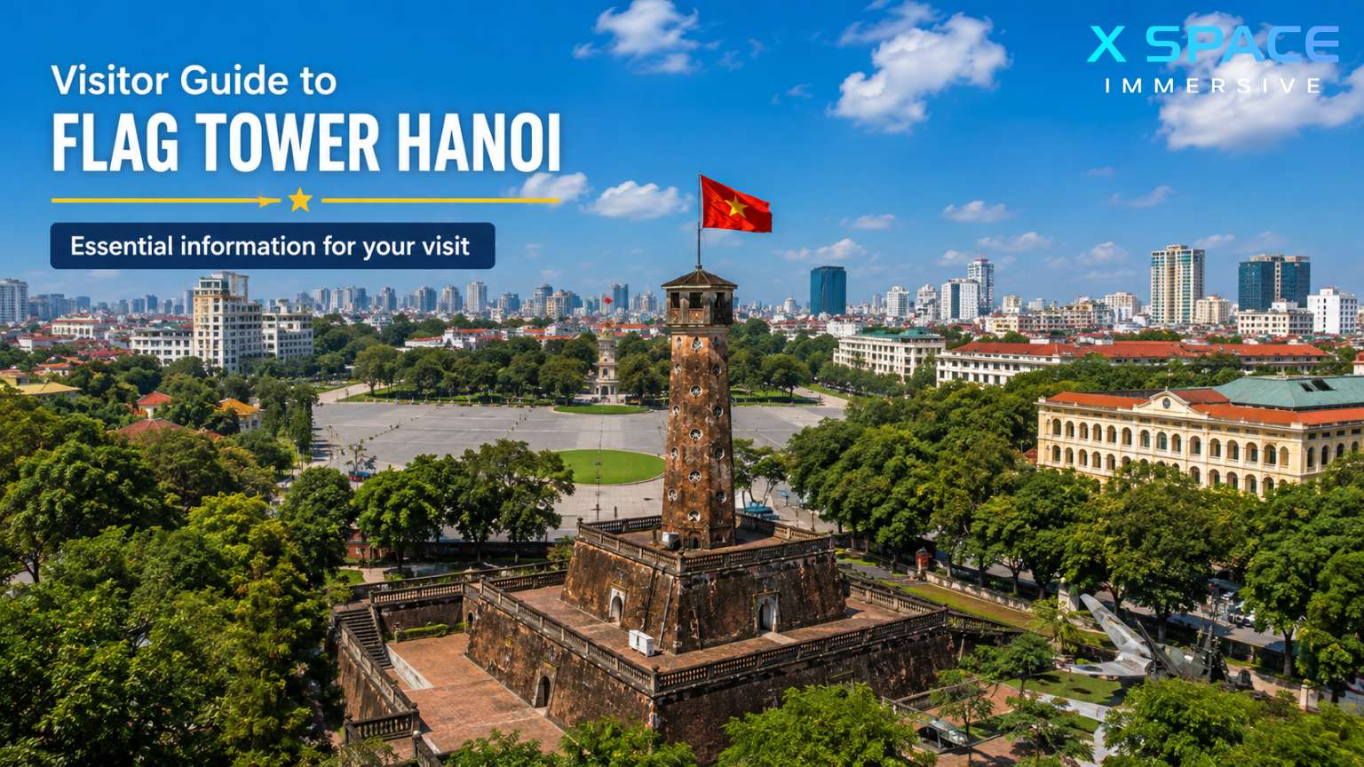 Architecture of the Hanoi Flag Tower featuring its octagonal tower and historic brick structure