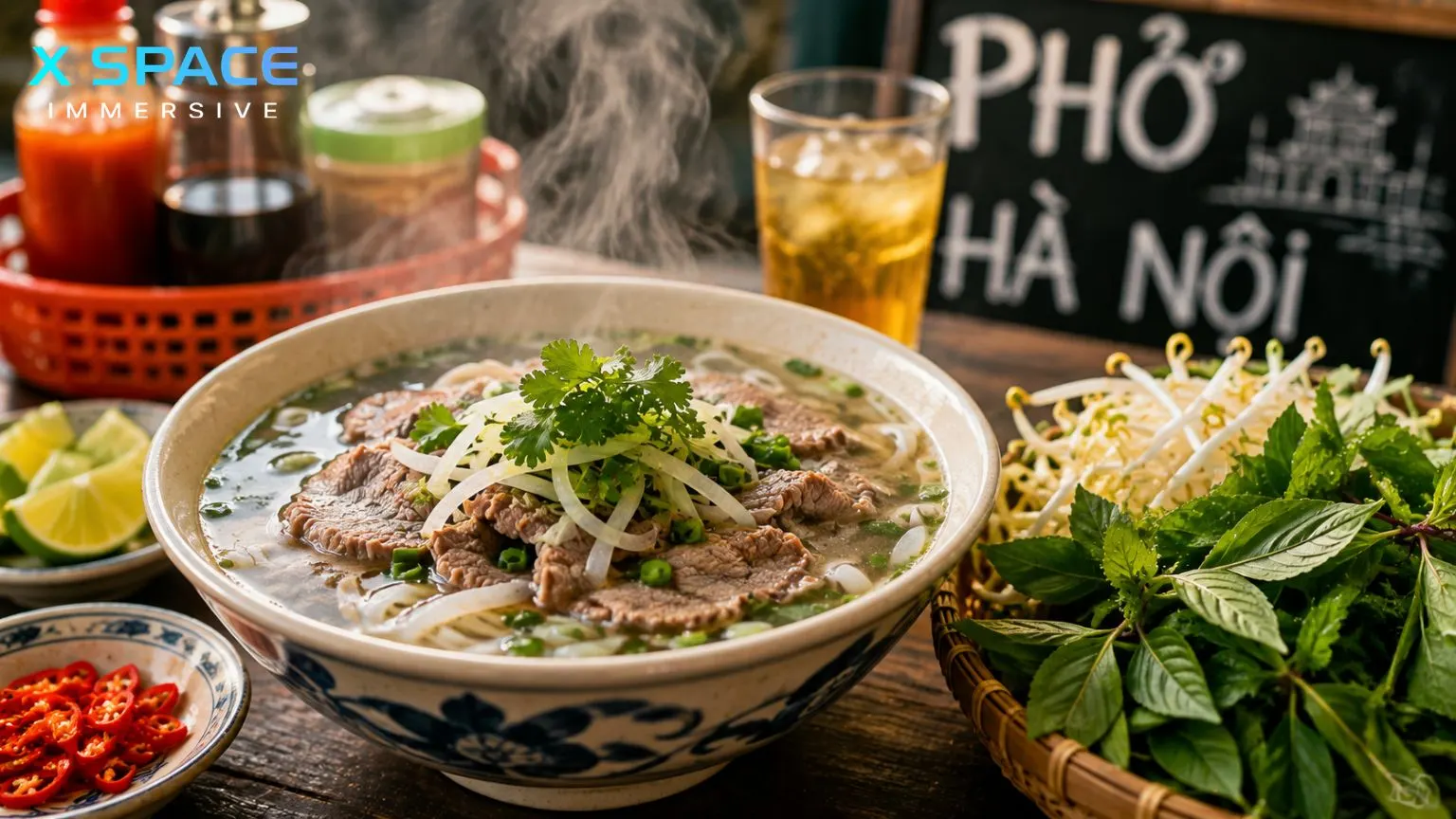 Hanoi street food with traditional Vietnamese dishes