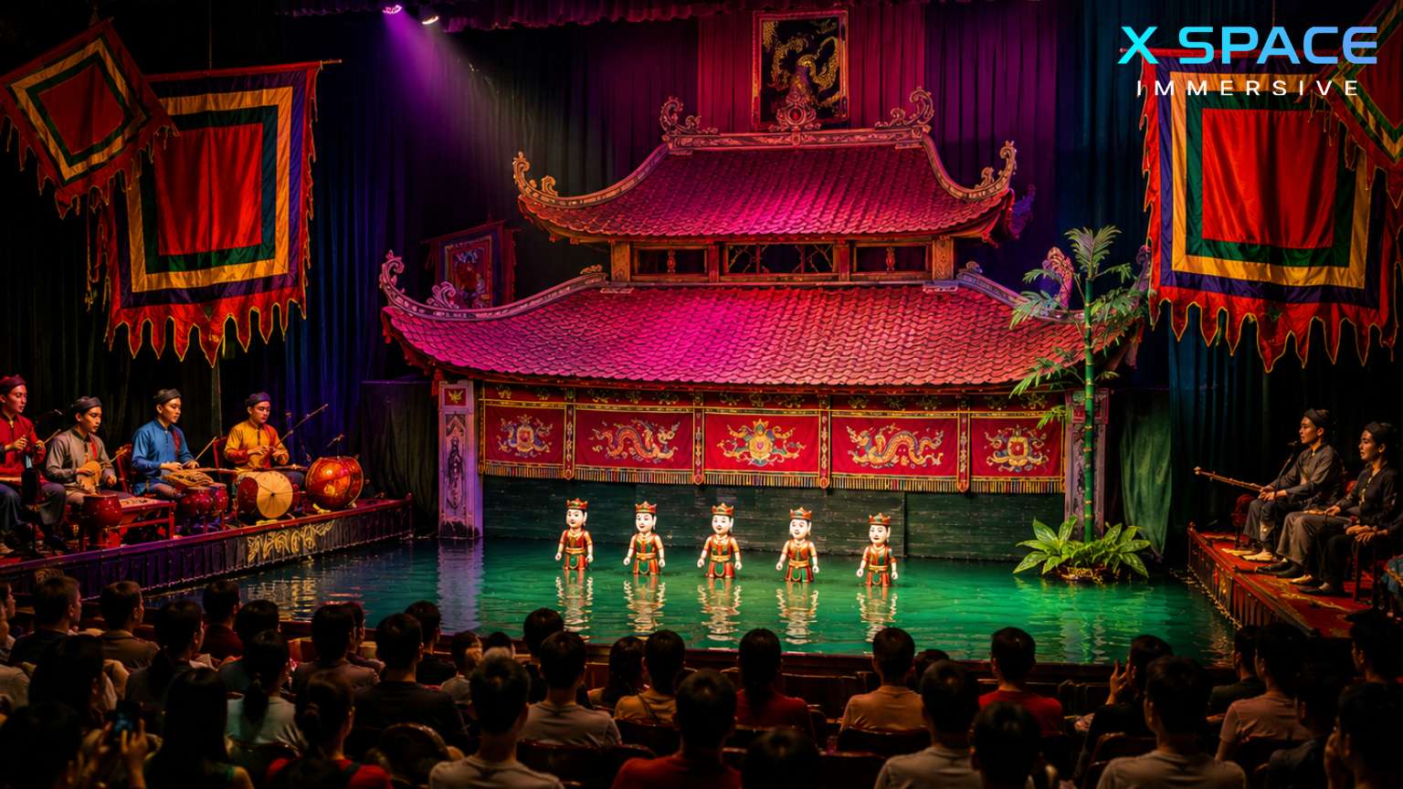 Traditional Vietnamese water puppetry originating from the Red River Delta at Thang Long Water Puppet Theatre