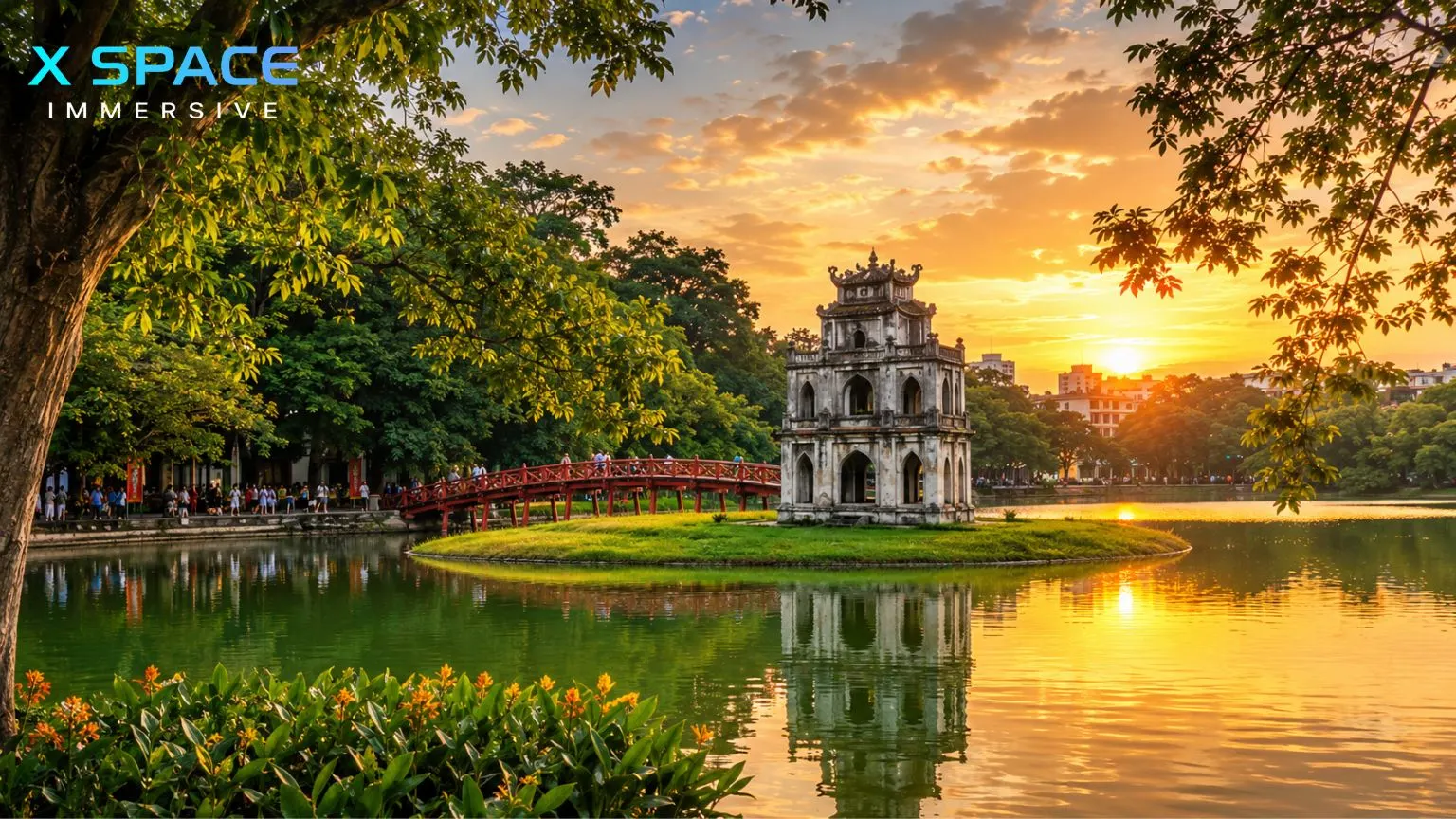Hoan Kiem Lake at sunset during 48 hours in Hanoi
