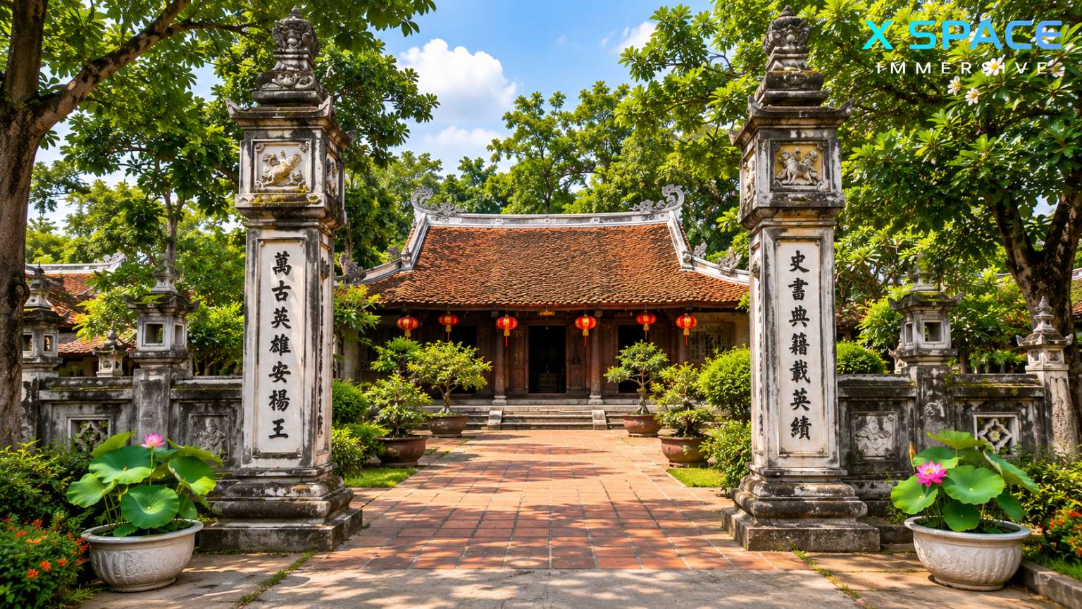 Traditional temple architecture and historic landmarks at Co Loa Citadel in Hanoi