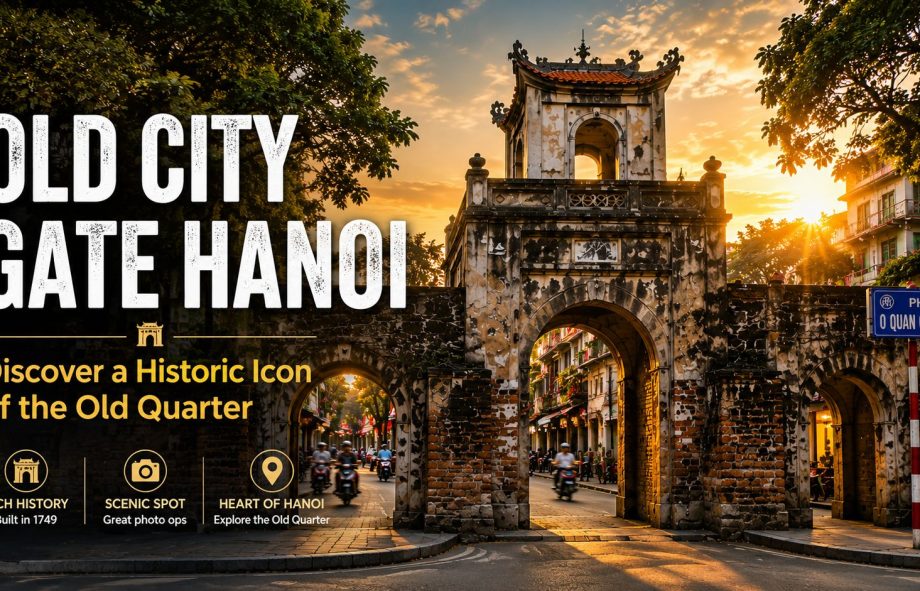 Old City Gate Hanoi, also known as O Quan Chuong Gate, in Hanoi Old Quarter at sunset