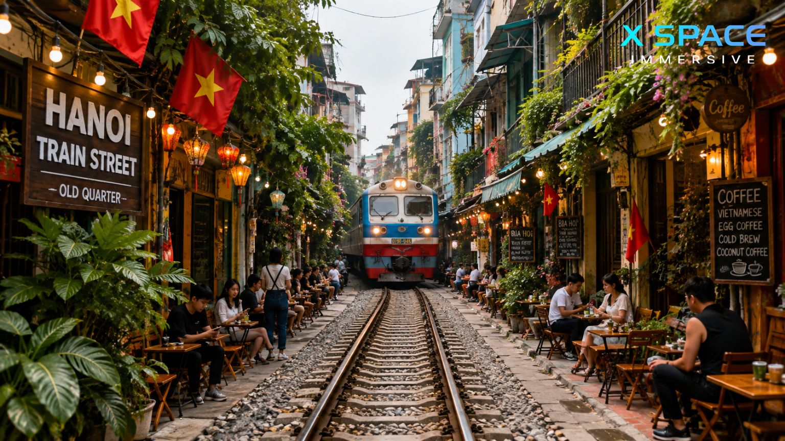 Hanoi Train Street with local cafes on a perfect 3-day Hanoi itinerary