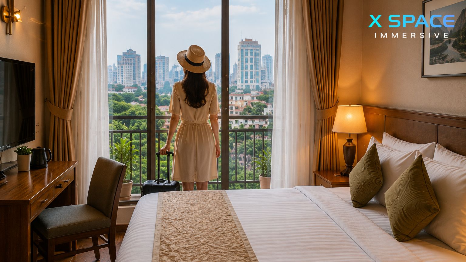 Solo female traveller staying in a comfortable hotel in Vietnam