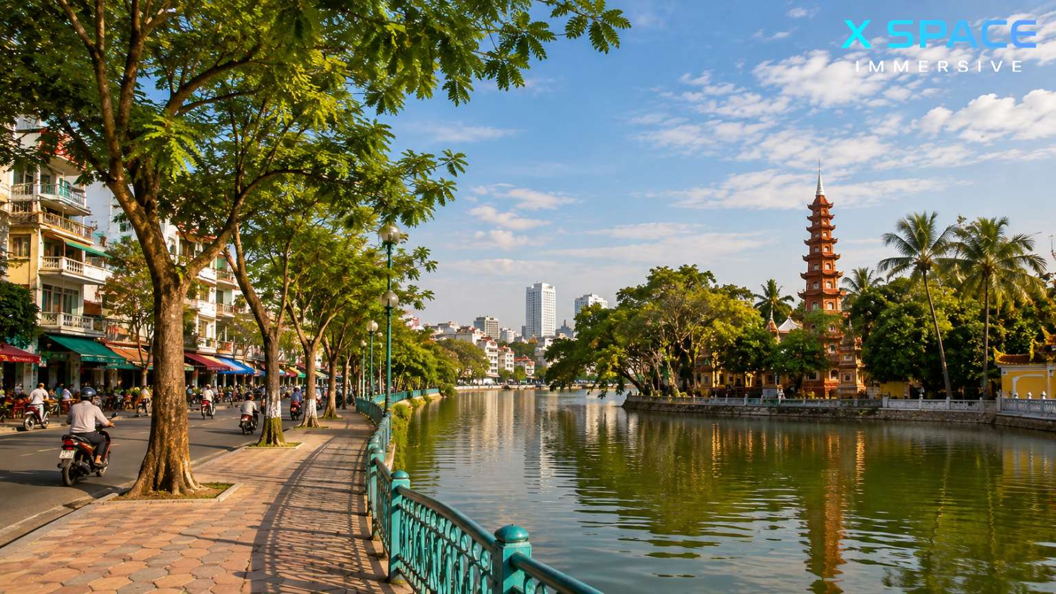 Scenic view of Truc Bach Lake near Hang Dau Water Tower in Hanoi