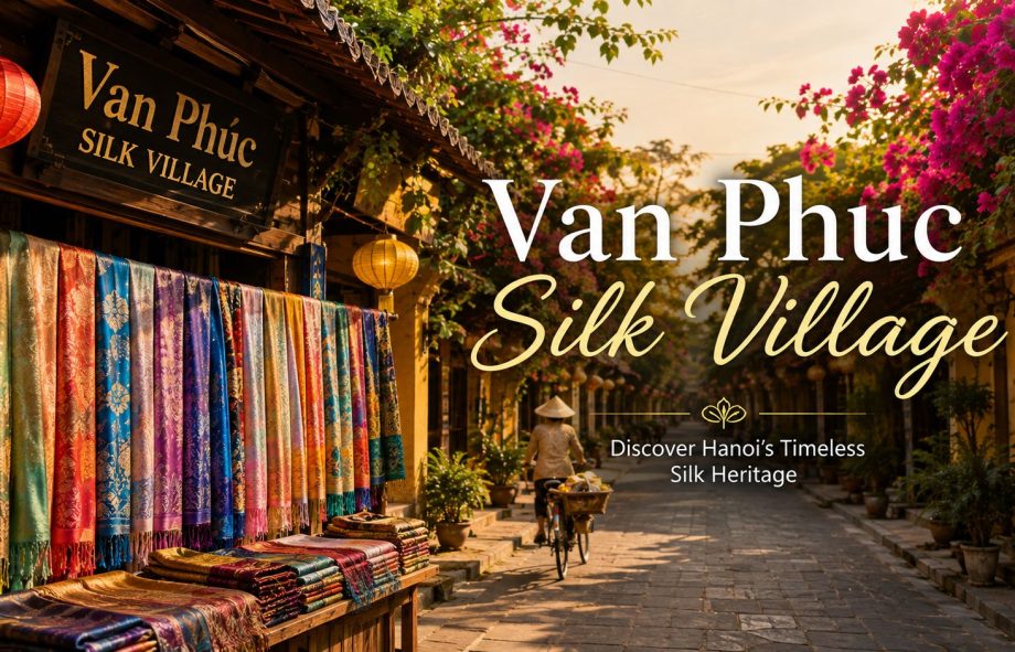 Van Phuc Silk Village in Hanoi with colorful silk shops and traditional streets