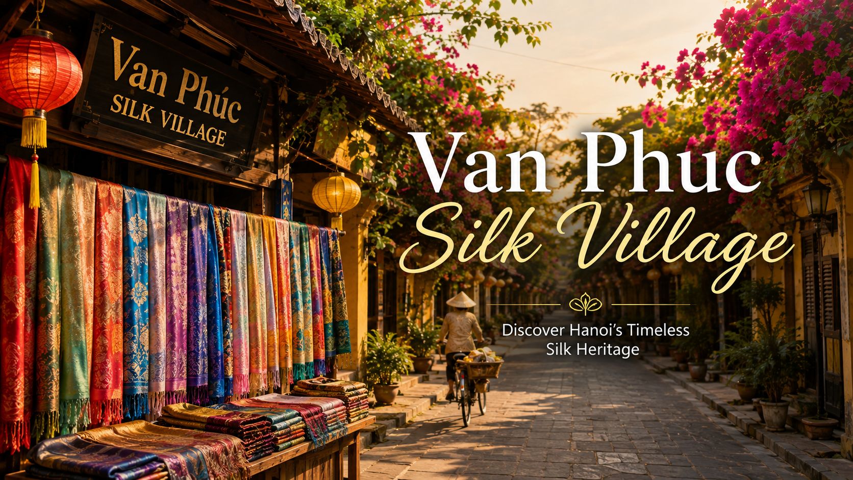 Van Phuc Silk Village in Hanoi with colorful silk shops and traditional streets