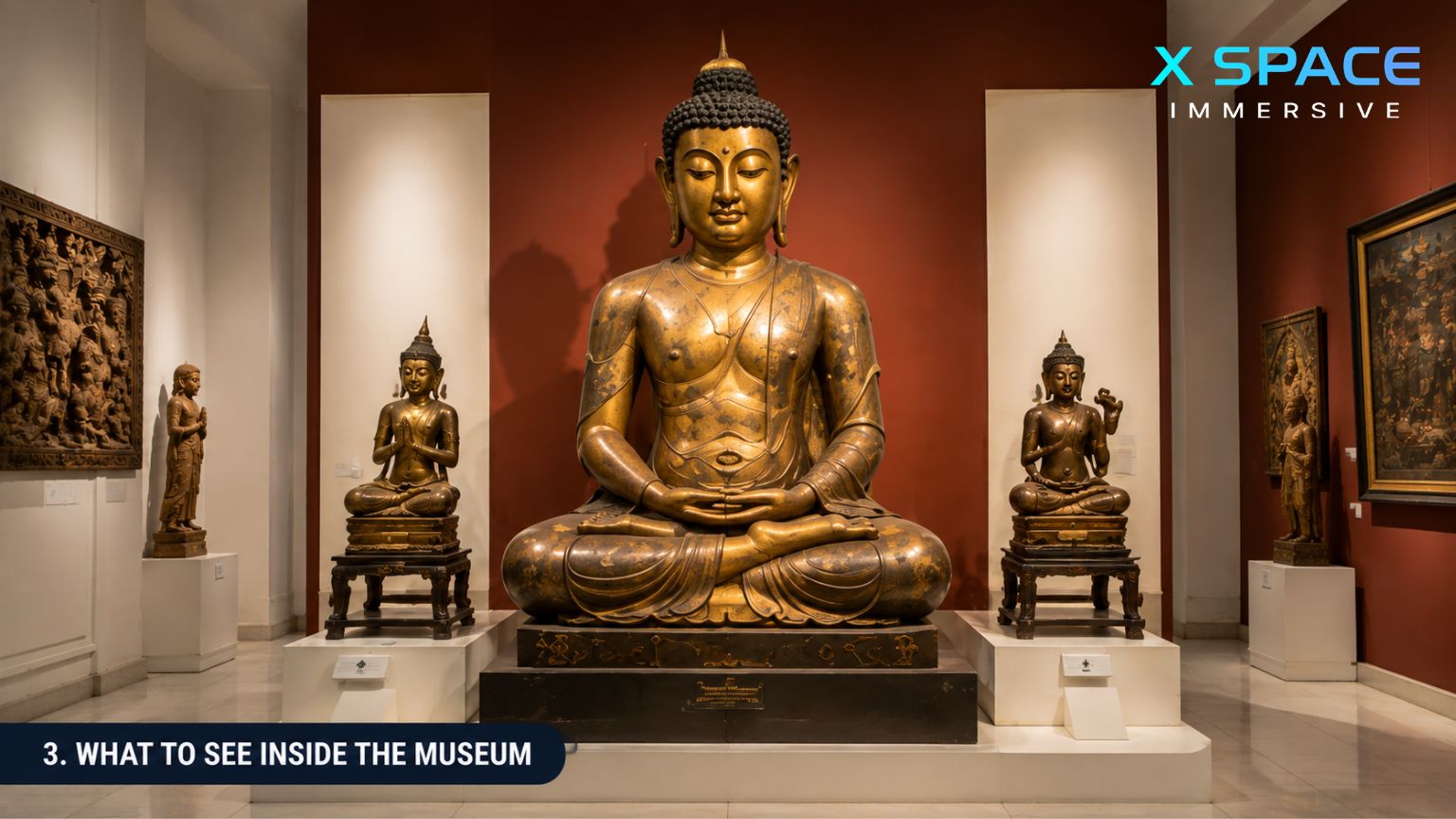 Buddhist sculpture exhibition inside the Vietnam National Fine Arts Museum in Hanoi
