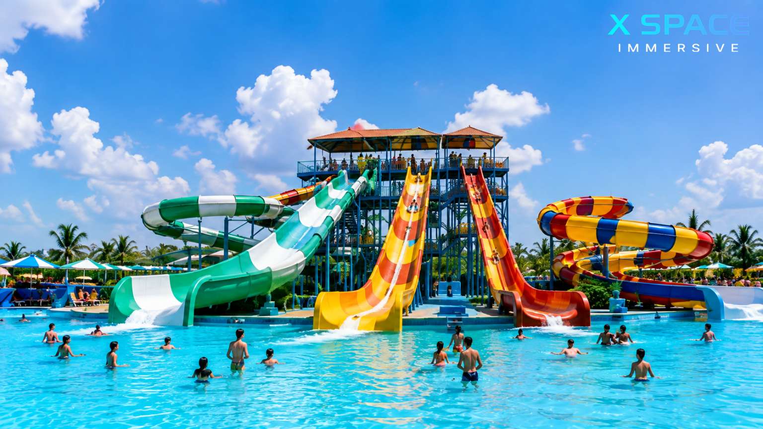Facilities at Westlake Water Park including lockers, showers, restaurants, and visitor services