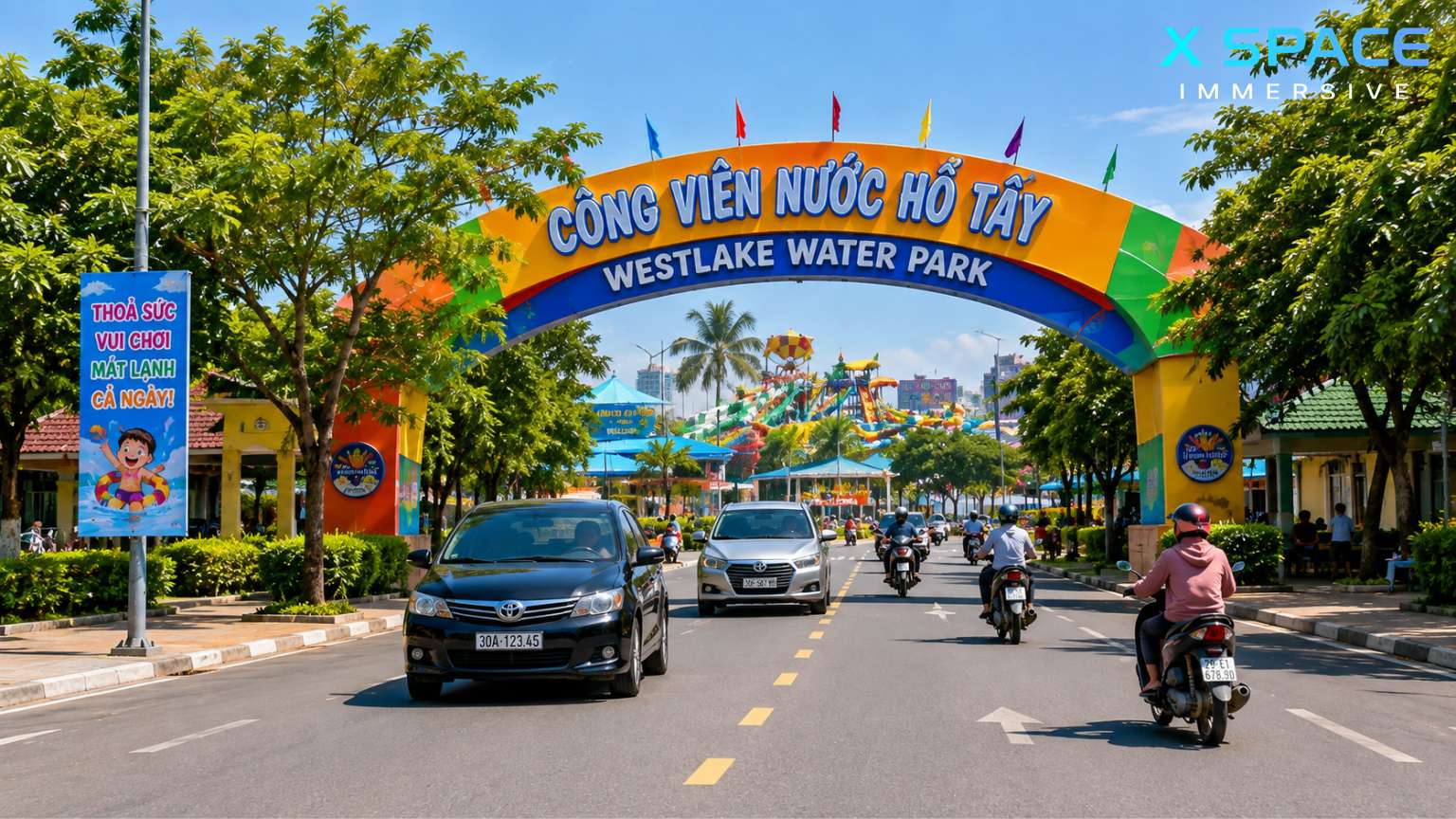 Visitors enjoying the lazy river at Westlake Water Park in Hanoi
